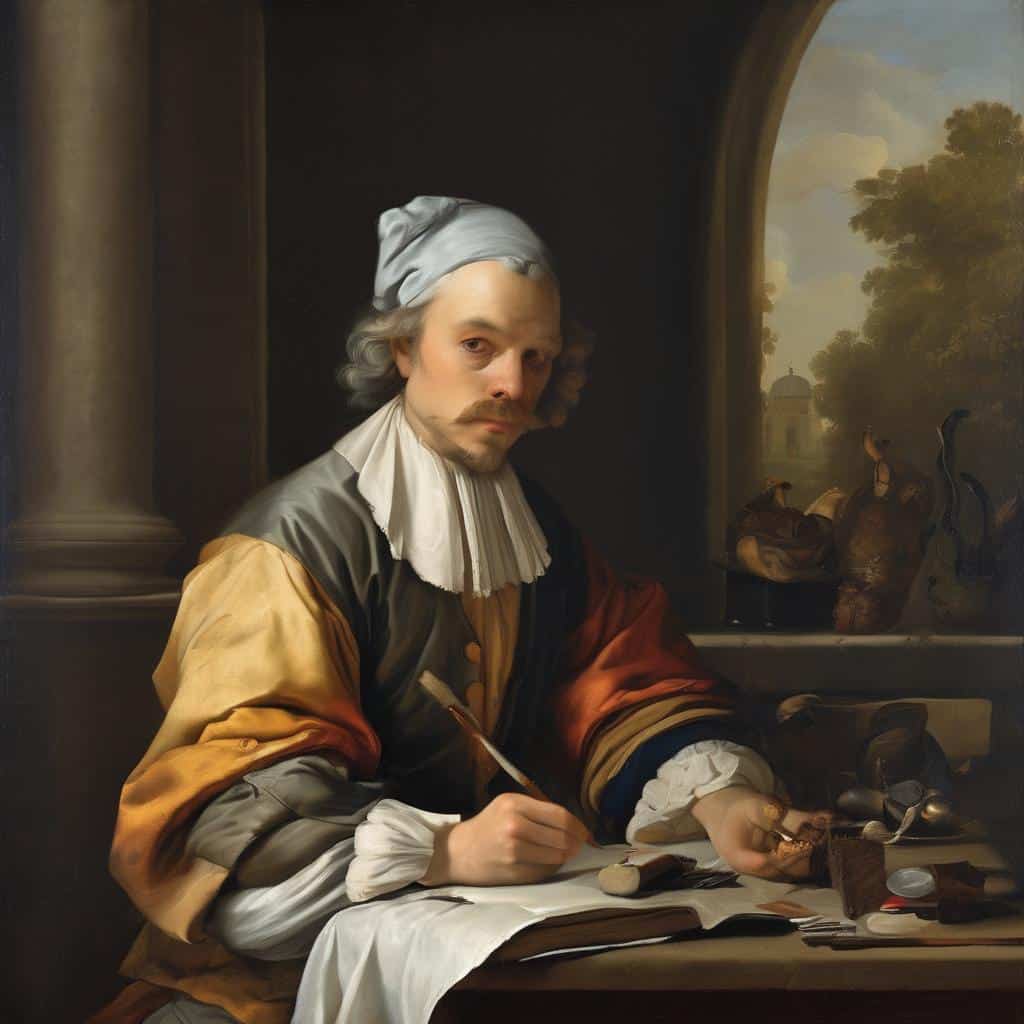 Μοντέρνο έργο τέχνης με δημιουργικές καινοτομίες στον κόσμο της τέχνης, εμπνευσμένο από κλασσικούς πίνακες ζωγραφικής.